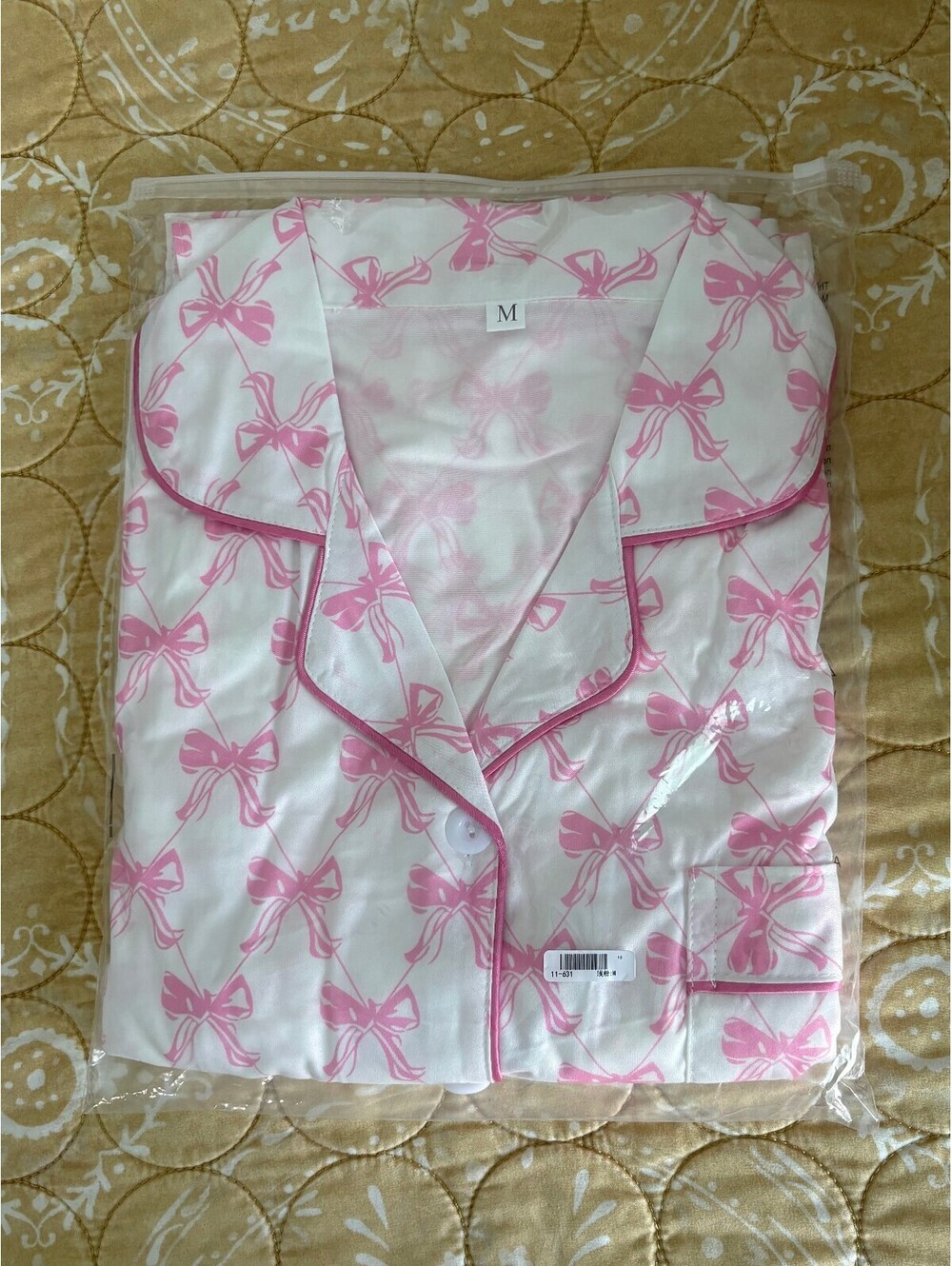 Pijama Mujer Talla M Short y Camisa Manga Corta Estampado de Moños Rosa